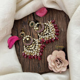 Vriksham Unique Half Moon Style Earrings-Red Bead-G19205